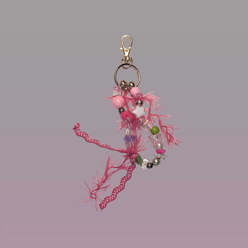 Keychain Charm Clip - Fuzzy Pink Monster