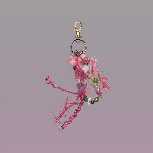 Keychain Charm Clip - Fuzzy Pink Monster